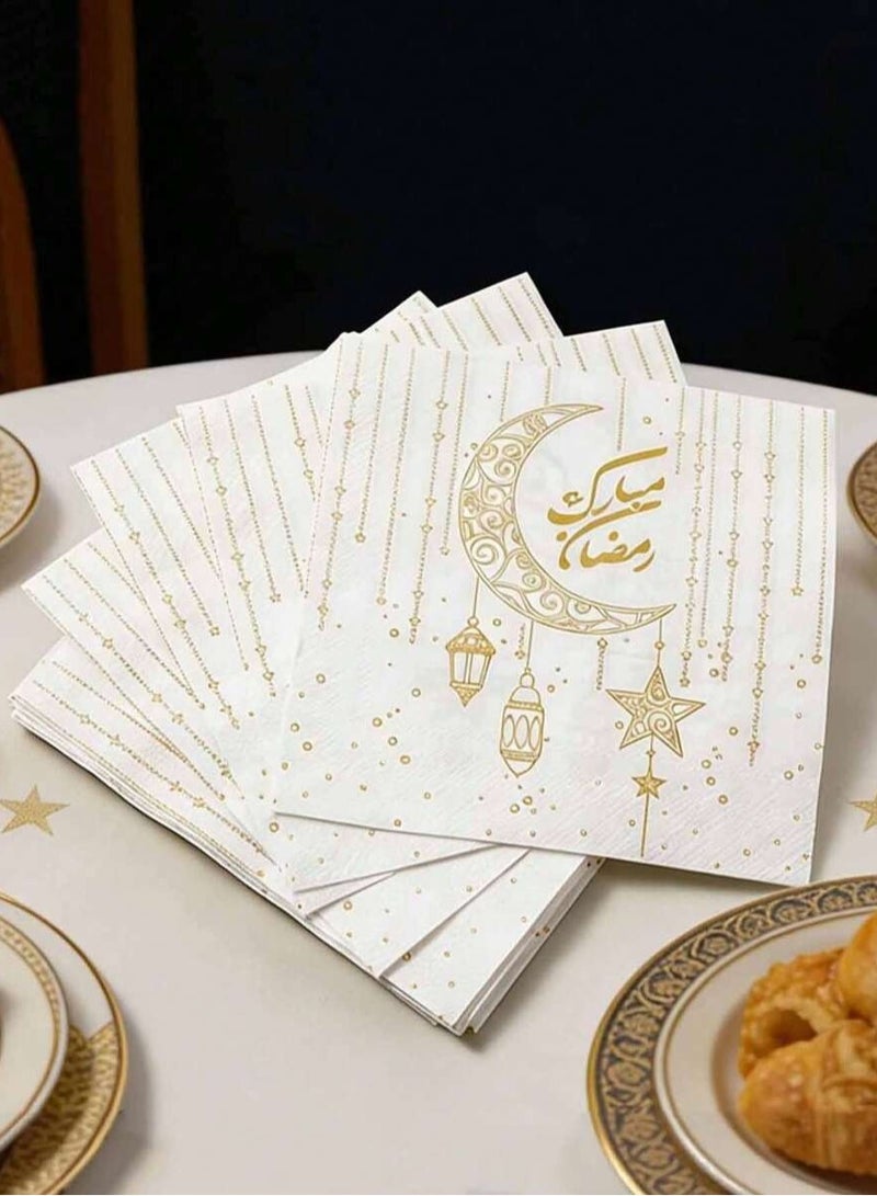 زينة رمضان مناديل سفرة رمضان بتصميم هلال وفوانيس باللون الذهبي -20 قطعة مناديل ورقية فاخرة لتزيين طاولة الإفطار والسحور - Image 3