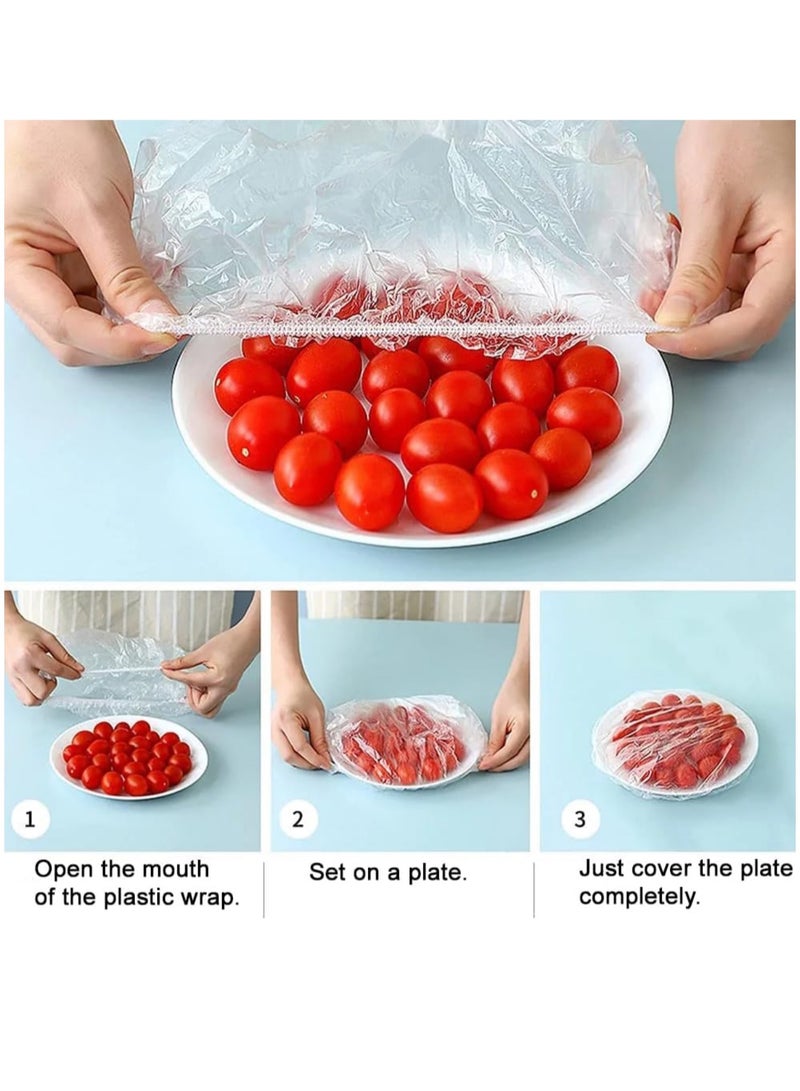 200Pcs Disposable Food Cover Plastic Wrap Elastic Fresh Keeping Bags Food Lids For Fruit Bowls Cups Stretch Lids for Containers Caps Fridge Storage Kitchen Transparent Saver Bag  - Image 2
