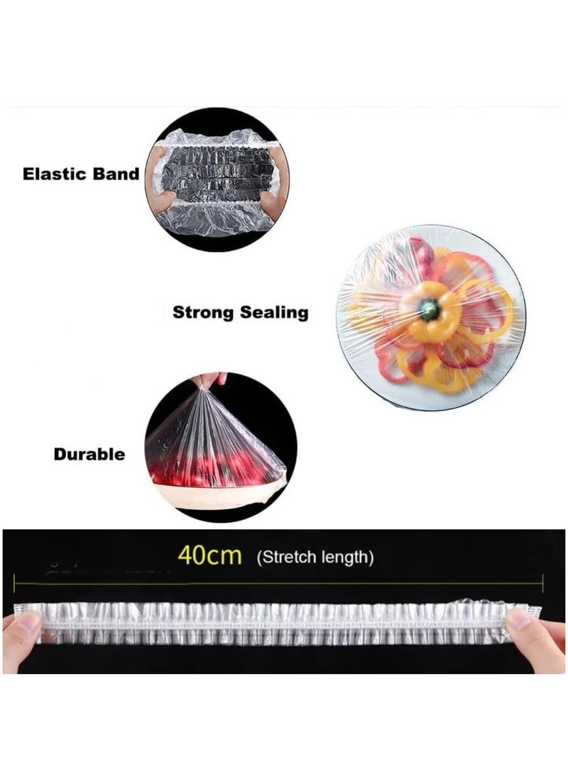 200Pcs Disposable Food Cover Plastic Wrap Elastic Fresh Keeping Bags Food Lids For Fruit Bowls Cups Stretch Lids for Containers Caps Fridge Storage Kitchen Transparent Saver Bag  - Image 3