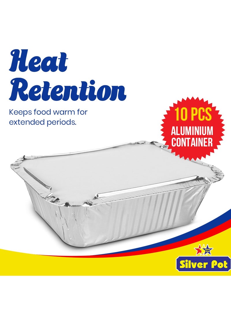 سيلفر بوت مجموعة النزهة والشواء - تتضمن 10 حاويات من الألومنيوم بأغطية (750 مل)، و5 حاويات شفافة (750 مل)، و3 أطباق، و50 ملعقة - خالية من مادة BPA، مثالية للمناسبات الخارجية - Image 4