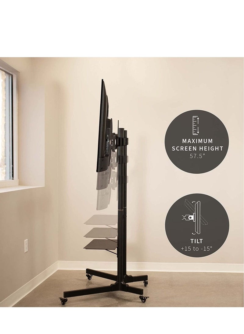 Black Rolling TV Cart for 32' to 65' LCD LED Plasma Flat Panel Screen | Mobile Stand with Wheels (STAND-TV03E) - Image 3