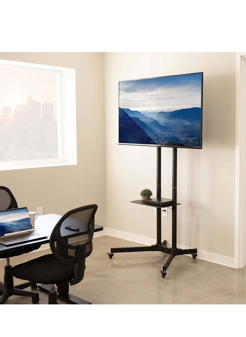 Black Rolling TV Cart for 32' to 65' LCD LED Plasma Flat Panel Screen | Mobile Stand with Wheels (STAND-TV03E) - Image 5