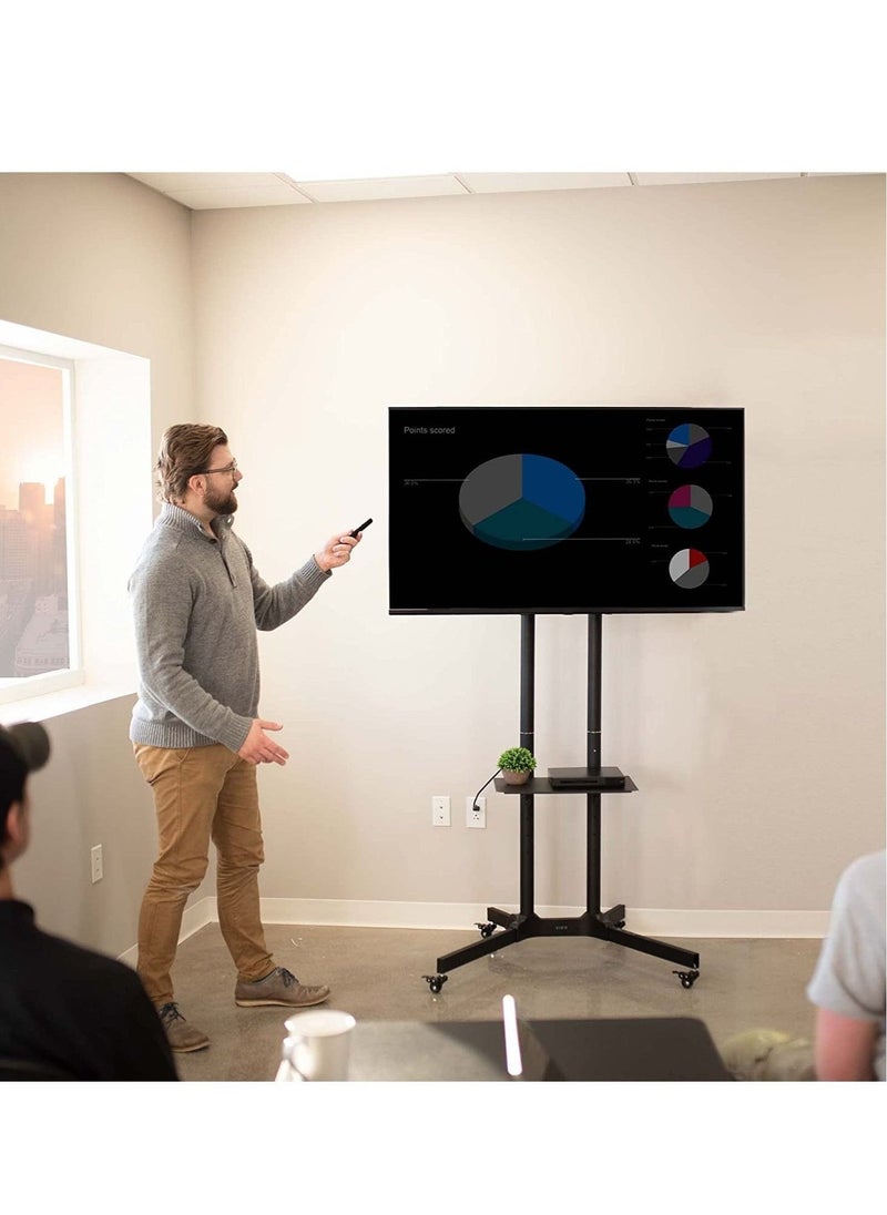 Black Rolling TV Cart for 32' to 65' LCD LED Plasma Flat Panel Screen | Mobile Stand with Wheels (STAND-TV03E) - Image 2