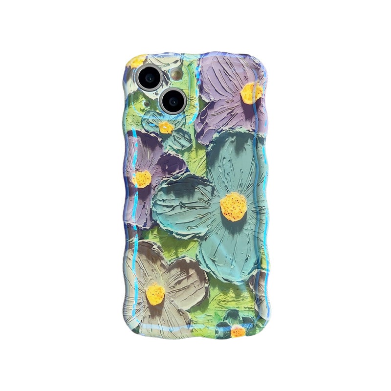 Blue Light Oil Painting Flower Apple 14promax Phone Case Wave iphone13/12Pro Women 11 Soft Case 16 - Image 2