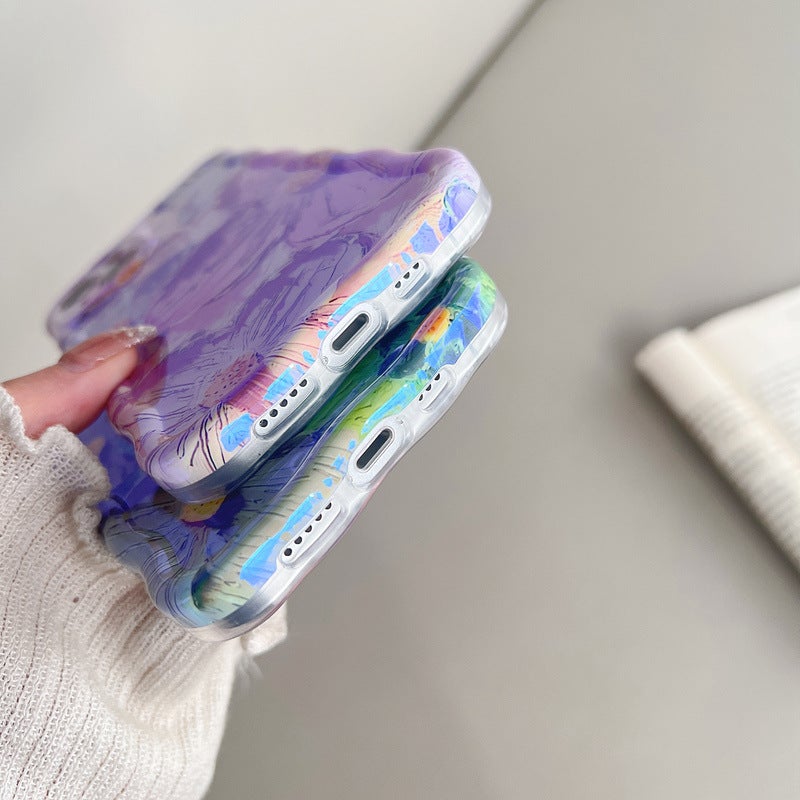 Blue Light Oil Painting Flower Apple 14promax Phone Case Wave iphone13/12Pro Women 11 Soft Case 16 - Image 5