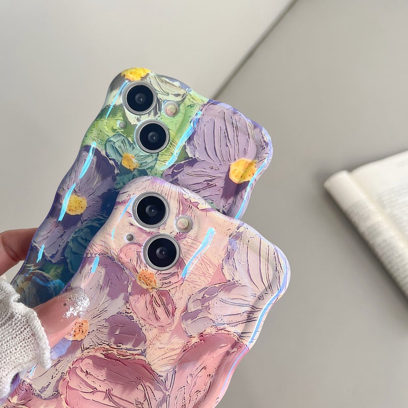 Blue Light Oil Painting Flower Apple 14promax Phone Case Wave iphone13/12Pro Women 11 Soft Case 16 - Image 3