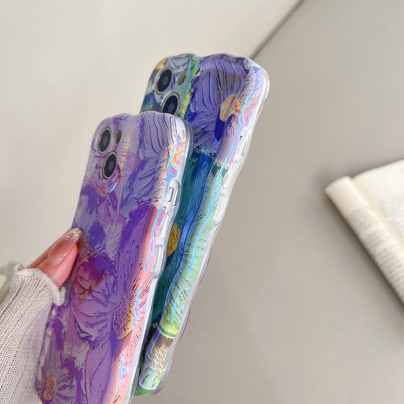 Blue Light Oil Painting Flower Apple 14promax Phone Case Wave iphone13/12Pro Women 11 Soft Case 16 - Image 4