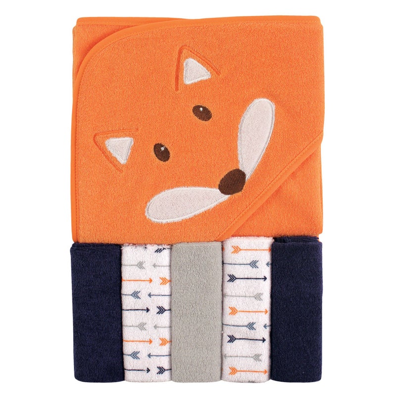 Luvable Friends Unisex Baby Hooded Towel with Five Washcloths, Boy Fox, One Size - Image 2