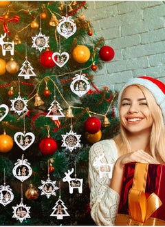 Eworld Set of 24 Wooden Christmas Tree Ornaments, 3D Rustic Farmhouse Hanging Decorations in 6 Unique Styles, Lightweight and Easy-to-Install Winter Wonderland Holiday Decor for Home, Office and Tree, White  - Image 5