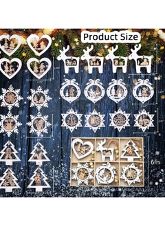 Eworld Set of 24 Wooden Christmas Tree Ornaments, 3D Rustic Farmhouse Hanging Decorations in 6 Unique Styles, Lightweight and Easy-to-Install Winter Wonderland Holiday Decor for Home, Office and Tree, White  - Image 2