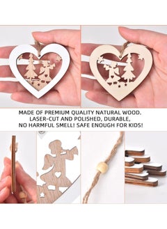 Eworld Set of 24 Wooden Christmas Tree Ornaments, 3D Rustic Farmhouse Hanging Decorations in 6 Unique Styles, Lightweight and Easy-to-Install Winter Wonderland Holiday Decor for Home, Office and Tree, White  - Image 4