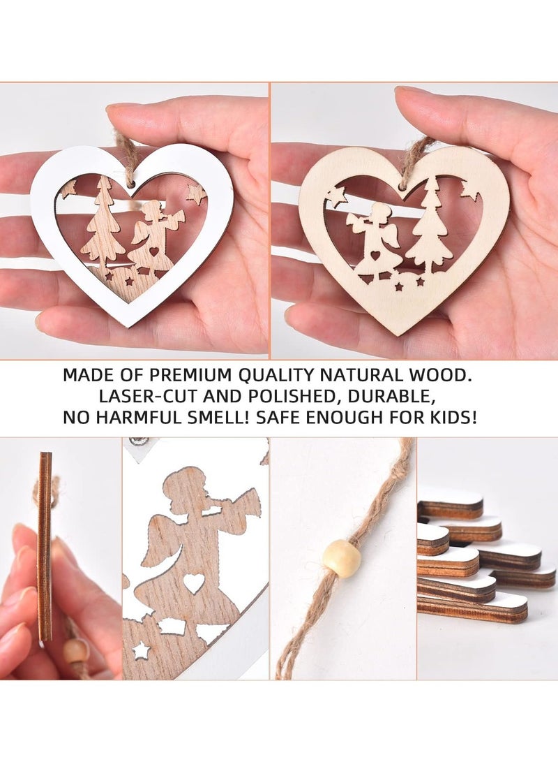 Eworld Set of 24 Wooden Christmas Tree Ornaments, 3D Rustic Farmhouse Hanging Decorations in 6 Unique Styles, Lightweight and Easy-to-Install Winter Wonderland Holiday Decor for Home, Office and Tree, White  - Image 4