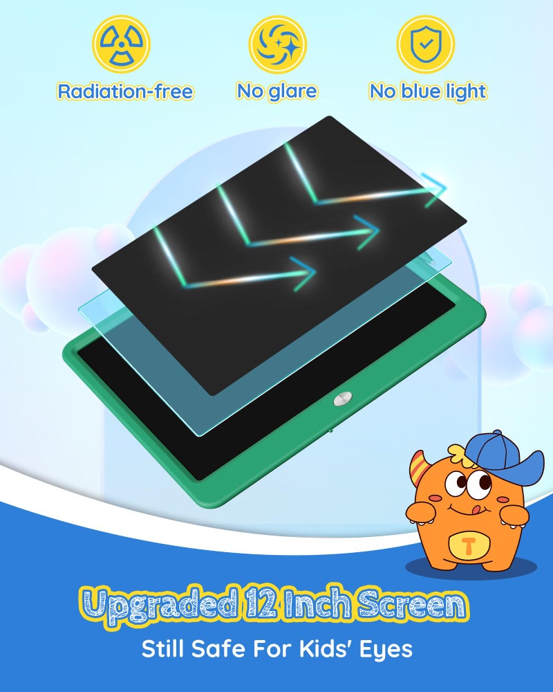 TEKFUN LCD Writing Tablet for Kids Boys Toys, 12 Inch Erasable Doodle Board Colorful Drawing Pad, Board Games Outdoor Travel Toys Gifts for Toddlers Boys Adults (Green) - Image 5