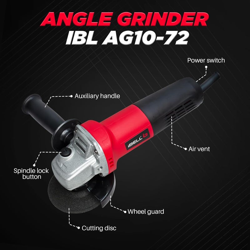 iBELL Angle Grinder AG10-72 | 1050W Heavy Duty | Copper Armature | 100mm/4" Disc Dia | 10500 RPM | With Grinding Wheel & Guard | Suitable for Cutting, Grinding & Polishing - Image 2