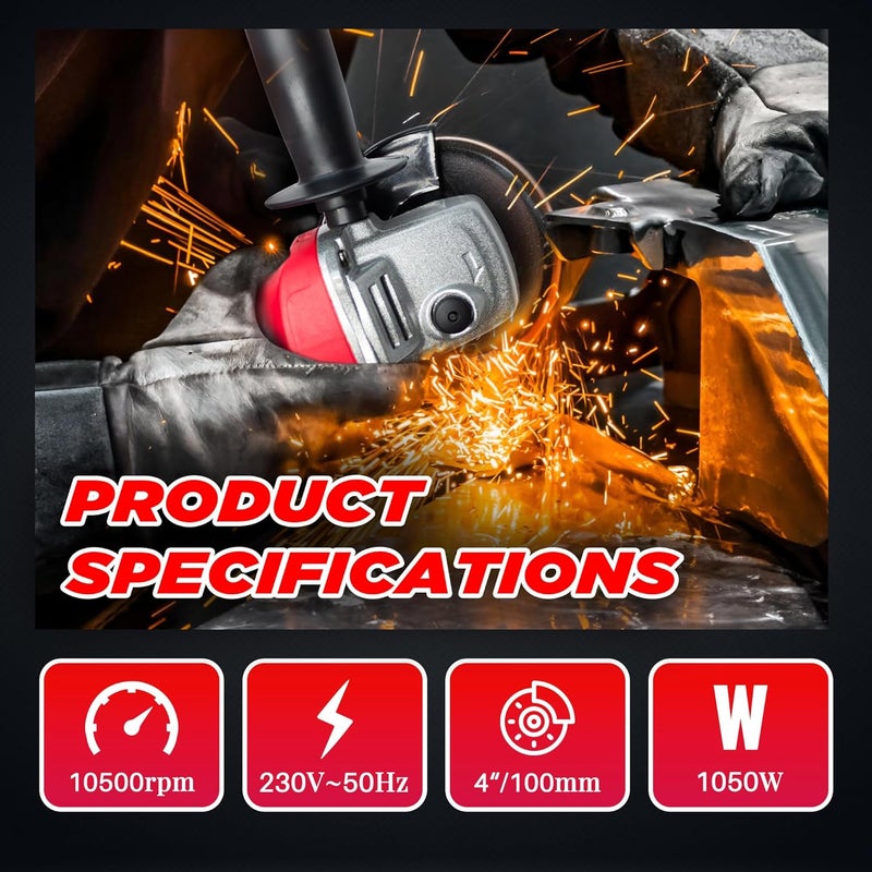 iBELL Angle Grinder AG10-72 | 1050W Heavy Duty | Copper Armature | 100mm/4" Disc Dia | 10500 RPM | With Grinding Wheel & Guard | Suitable for Cutting, Grinding & Polishing - Image 3