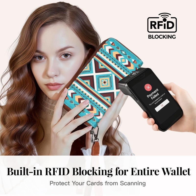 WHHMK Large Wallets for Women, Rfid Wallet for Women, 2026 Boho Aztec Ladies Wallets with Wrist Strap, Wristlet Wallet is Capable of Holding Coins Passport Phone Credit Cards Cash - Image 2