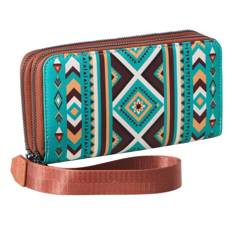 WHHMK Large Wallets for Women, Rfid Wallet for Women, 2026 Boho Aztec Ladies Wallets with Wrist Strap, Wristlet Wallet is Capable of Holding Coins Passport Phone Credit Cards Cash - Image 1