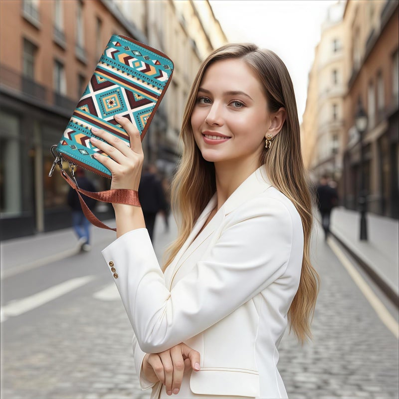 WHHMK Large Wallets for Women, Rfid Wallet for Women, 2026 Boho Aztec Ladies Wallets with Wrist Strap, Wristlet Wallet is Capable of Holding Coins Passport Phone Credit Cards Cash - Image 3
