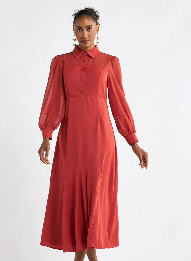 Splash FAV Shirred Sleeve Midi Dress