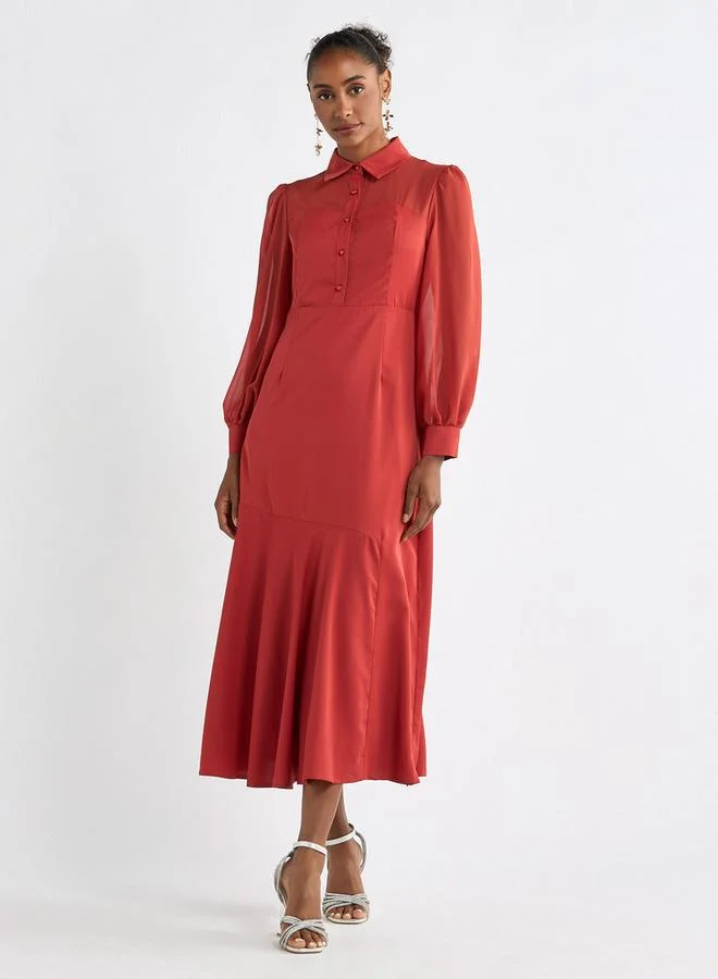 Splash FAV Shirred Sleeve Midi Dress
