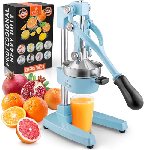 Zulay Kitchen Zulay Kitchen CastIron Orange Juice Squeezer  HeavyDuty EasytoClean Professional Citrus Juicer  Durable Stainless Steel Lemon Squeezer  Sturdy Manual Citrus Press  Orange Squeezer Blue 