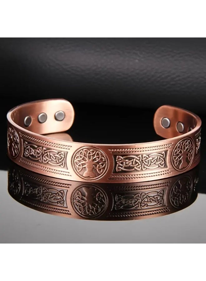 Goolsky Powerful Magnets Men's Magnetic Adjustable Size Cuff Wristband – Tree of Life Design, Magnetic Closure, Men’s Daily/Casual Wear - Image 1
