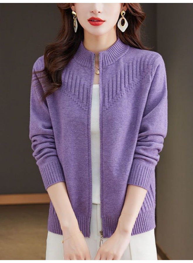 Leyuan New Autumn And Winter Slim-fit Long-sleeve Sweater Women's Outerwear Top Half-high Neck Zip-up Knitted Cardigan - Image 4