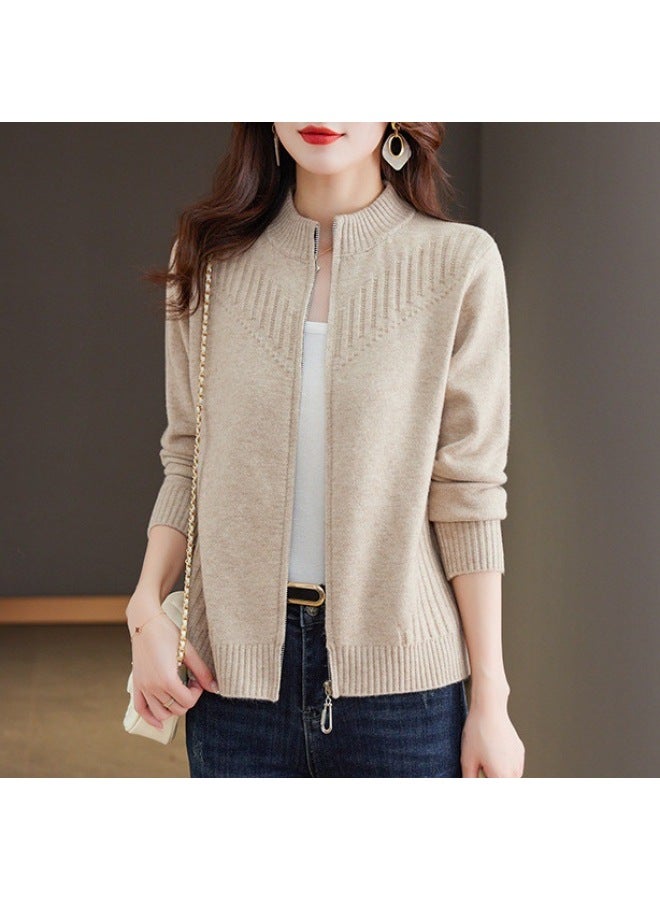 Leyuan New Autumn And Winter Slim-fit Long-sleeve Sweater Women's Outerwear Top Half-high Neck Zip-up Knitted Cardigan - Image 1