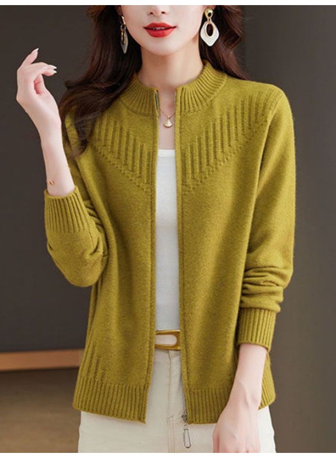 Leyuan New Autumn And Winter Slim-fit Long-sleeve Sweater Women's Outerwear Top Half-high Neck Zip-up Knitted Cardigan - Image 5