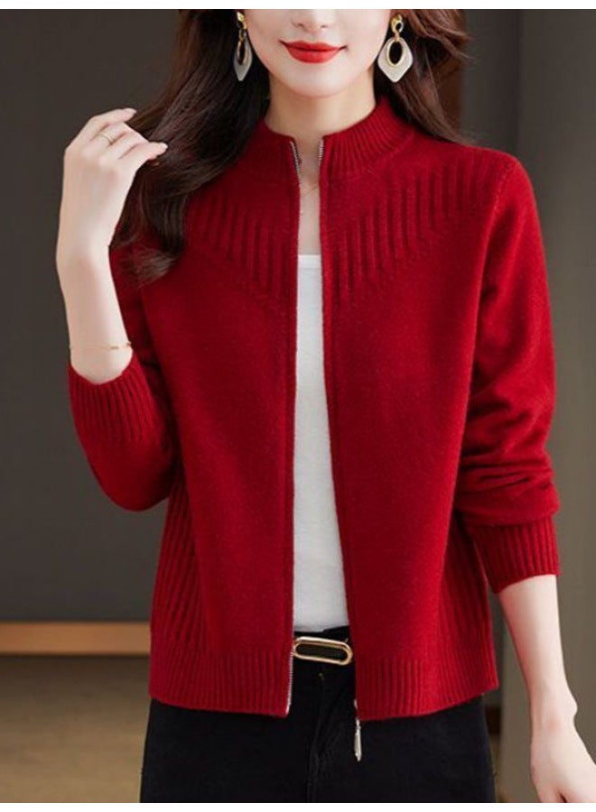 Leyuan New Autumn And Winter Slim-fit Long-sleeve Sweater Women's Outerwear Top Half-high Neck Zip-up Knitted Cardigan - Image 2
