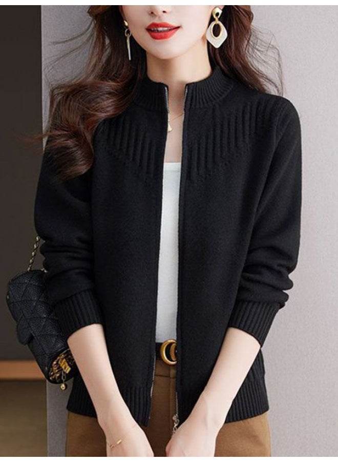 Leyuan New Autumn And Winter Slim-fit Long-sleeve Sweater Women's Outerwear Top Half-high Neck Zip-up Knitted Cardigan - Image 3