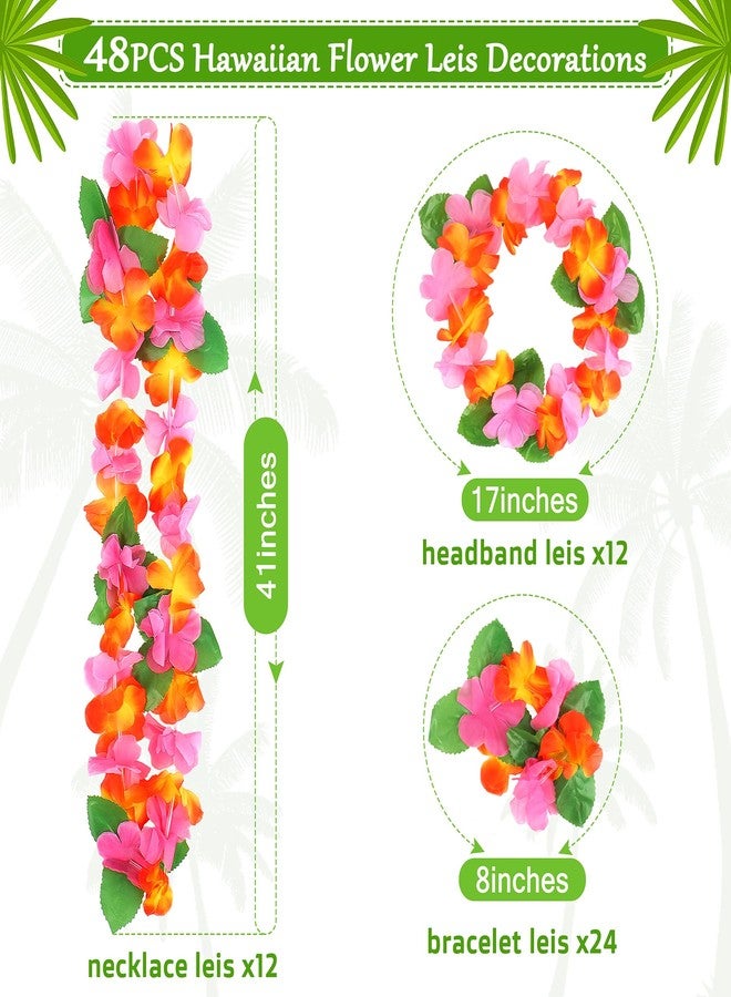 Fighting to Achieve Hawaiian Leis for Luau Party, 48PCS Tropical Flower Lei for Summer Beach Birthday Themed Party, Hawaiian Party Supplies Decorations, Necklace Bracelet Headband Flowers Leis - Image 2