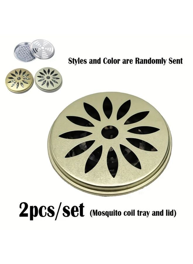 2pcs Large Mosquito Coil Holder With Cover Portable Serrated Ash Tray Set - Image 1