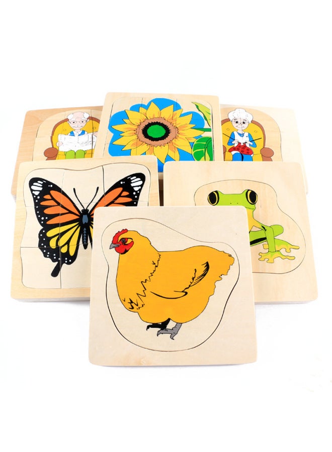 Montessori Teaching Aids Multi-layer Puzzle Early Education Toys Cartoon Animal Puzzle Children's Educational Cognitive Toys Wholesale-Color:Sunflower - Image 5
