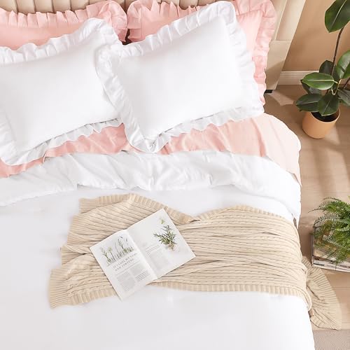 Litanika White Comforter Full Size Sets, 3 Pieces Ruffle Shabby Chic Farmhouse Women Vintage Aesthetic Bedding Set & Collections, Winter Fluffy Bedding Set as Gift (79x90In Comforter & 2 Pillowcases) - Image 4