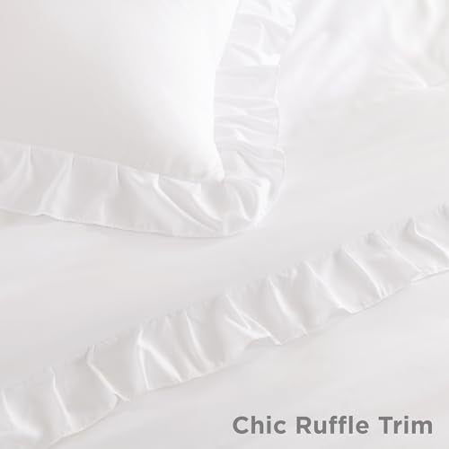 Litanika White Comforter Full Size Sets, 3 Pieces Ruffle Shabby Chic Farmhouse Women Vintage Aesthetic Bedding Set & Collections, Winter Fluffy Bedding Set as Gift (79x90In Comforter & 2 Pillowcases) - Image 5