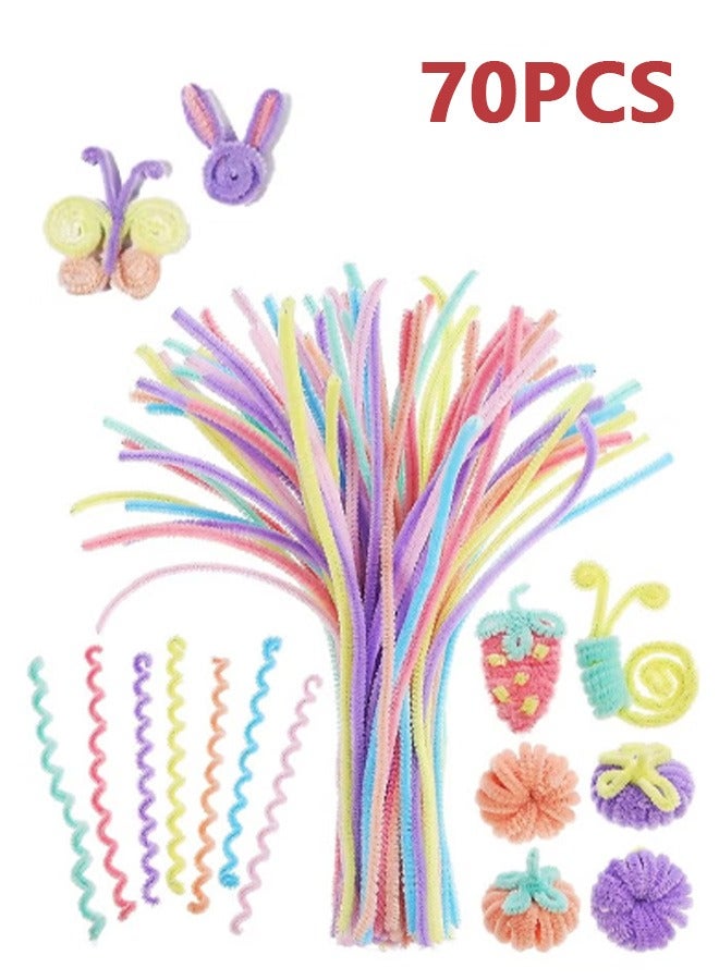 Geustos 70 Pcs Top Twisting Stick, Fuzzy Craft DIY, Colorful Fuzzy Wire Craft Pipe, Chenille Wire Plush - Image 1