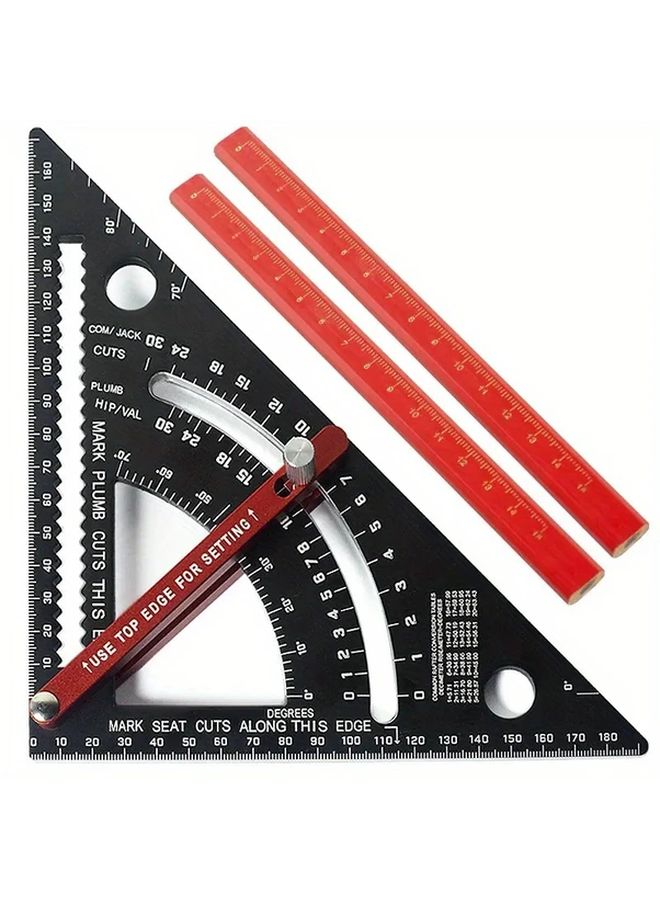 7 Inch Aluminum Carpentry Square With Angle Gauge Metric Ruler And Carpentry Pencils - Image 2