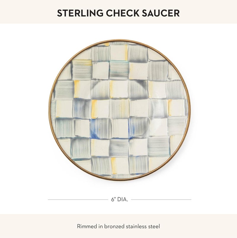 mackenzie childs Enamel Saucer, Small Enamel Plate for Teacups, Gray-and-White Sterling Check - Image 4