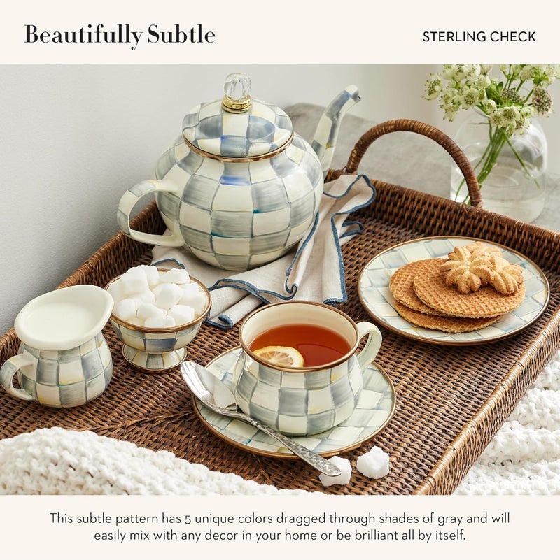mackenzie childs Enamel Saucer, Small Enamel Plate for Teacups, Gray-and-White Sterling Check - Image 3