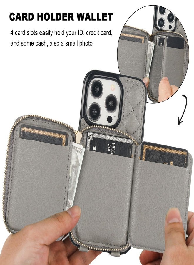Bocasal Crossbody Wallet Case for iPhone 15 Pro, RFID Blocking PU Leather Zipper Handbag Purse Flip Cover, Kickstand Folio Case with Card Slots Holder Wrist Strap Lanyard 5G 6.1 Inch (Grey) - Image 4