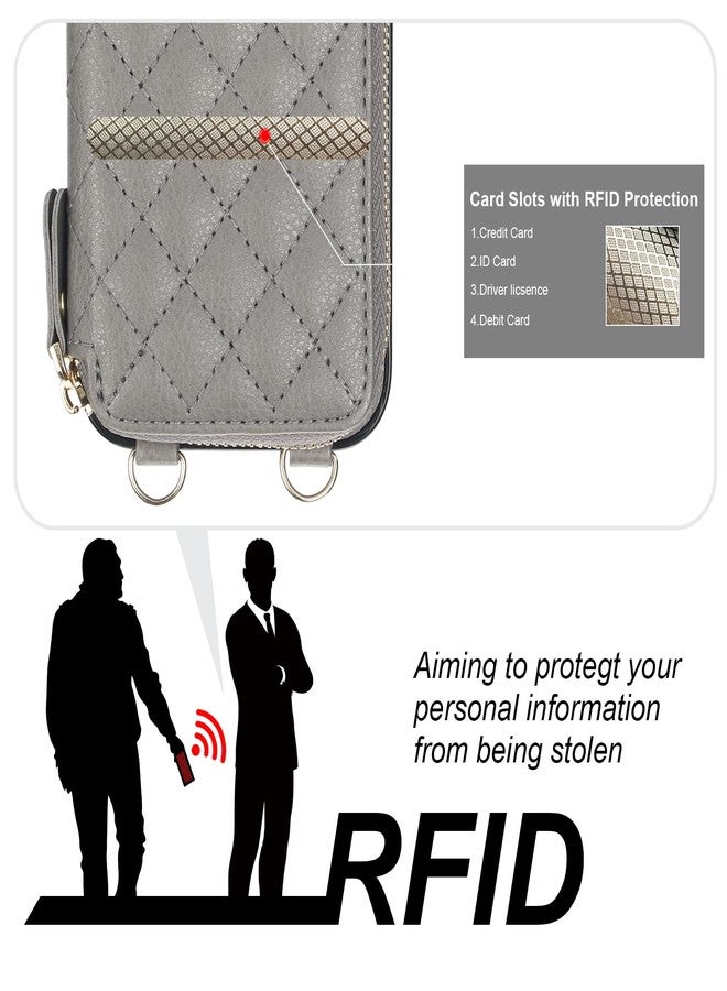 Bocasal Crossbody Wallet Case for iPhone 15 Pro, RFID Blocking PU Leather Zipper Handbag Purse Flip Cover, Kickstand Folio Case with Card Slots Holder Wrist Strap Lanyard 5G 6.1 Inch (Grey) - Image 3