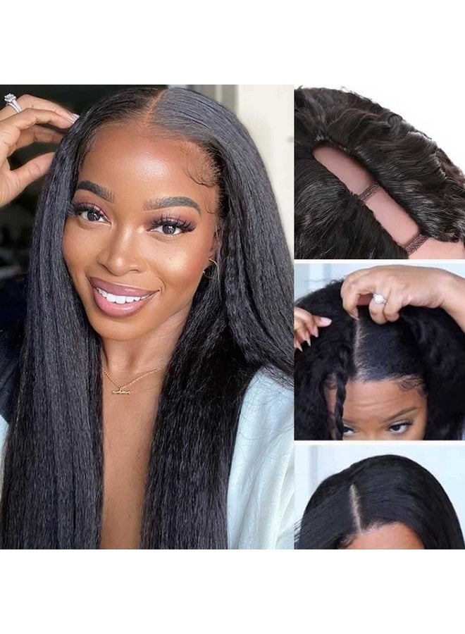 بيوتي فوريفر باروكة شعر بشري من Beauty Forever Kinky Straight U Part مع شعر مستعار صغير 4 × 1 بوصة، باروكة شعر بشري مستقيم إيطالي من Yaki 8A للنساء بدون غراء، كثافة 150%، لون طبيعي 20 بوصة - Image 1