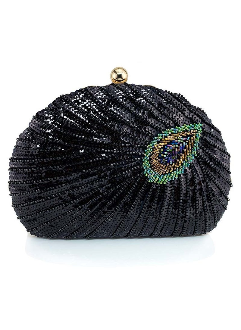 Loquat - Womens Sequin Nail Bead Peacock Pattern Clutch Purses Evening Crossbody Bag Chain Handbag for Wedding Cocktail Party Prom Black - Image 1