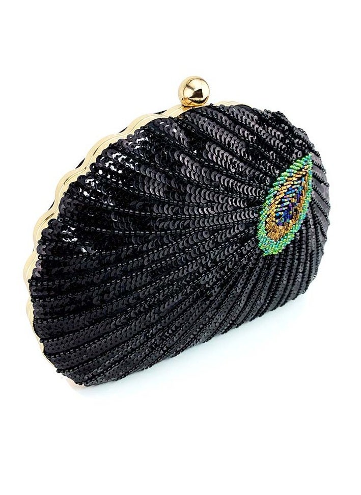 Loquat - Womens Sequin Nail Bead Peacock Pattern Clutch Purses Evening Crossbody Bag Chain Handbag for Wedding Cocktail Party Prom Black - Image 1