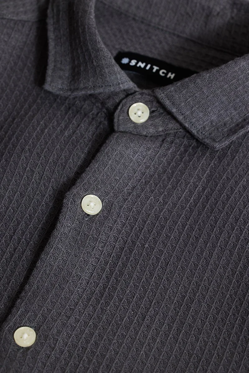 SNITCH Charcoal Grey Slim Fit Textured Shirt