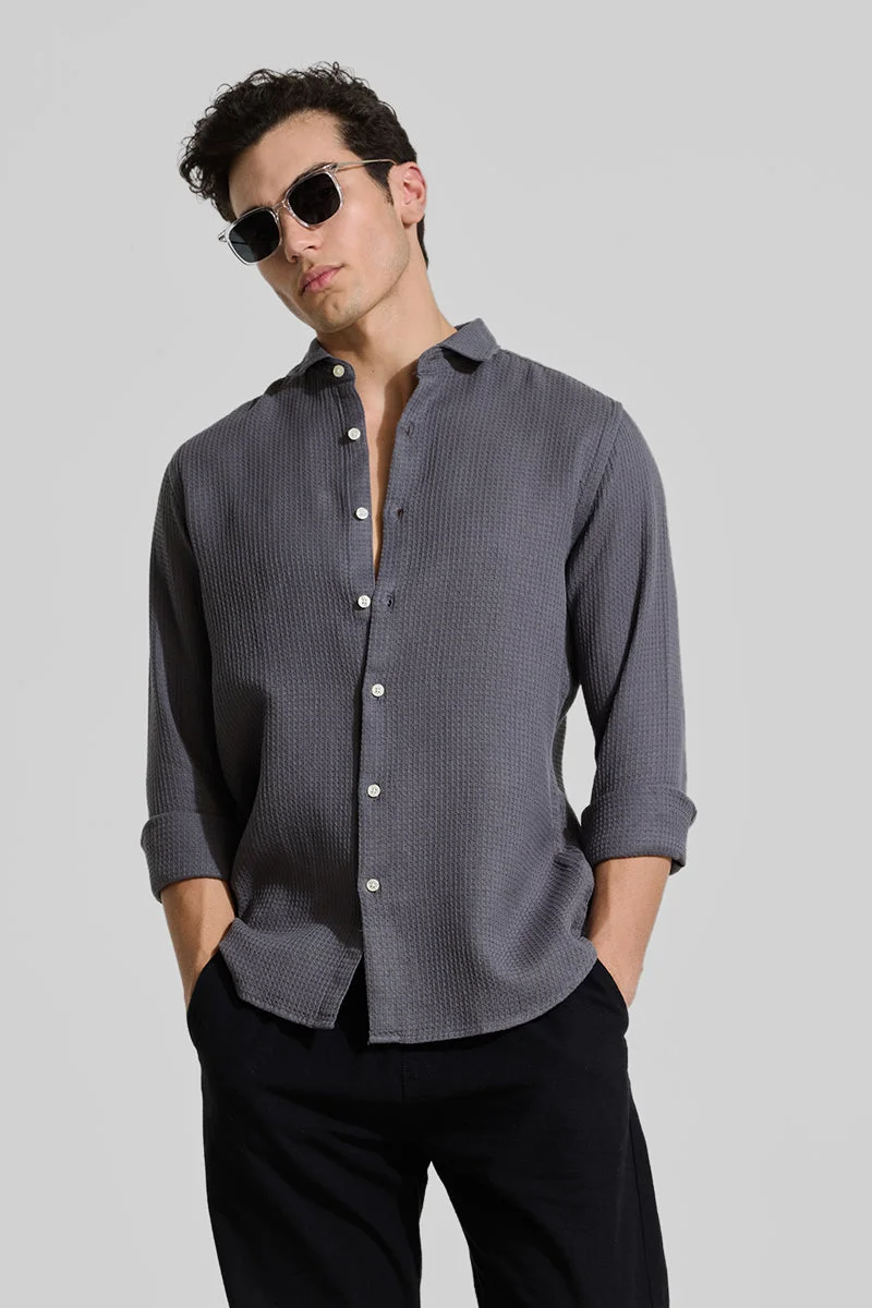 سنيتش Charcoal Grey Slim Fit Textured Shirt