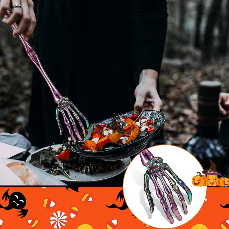 Romooa 6 Pieces Halloween Skeleton Hands Salad Tongs Spoon Halloween Skeleton Hand Skull Tong Kitchen Tableware White and Black - Image 4