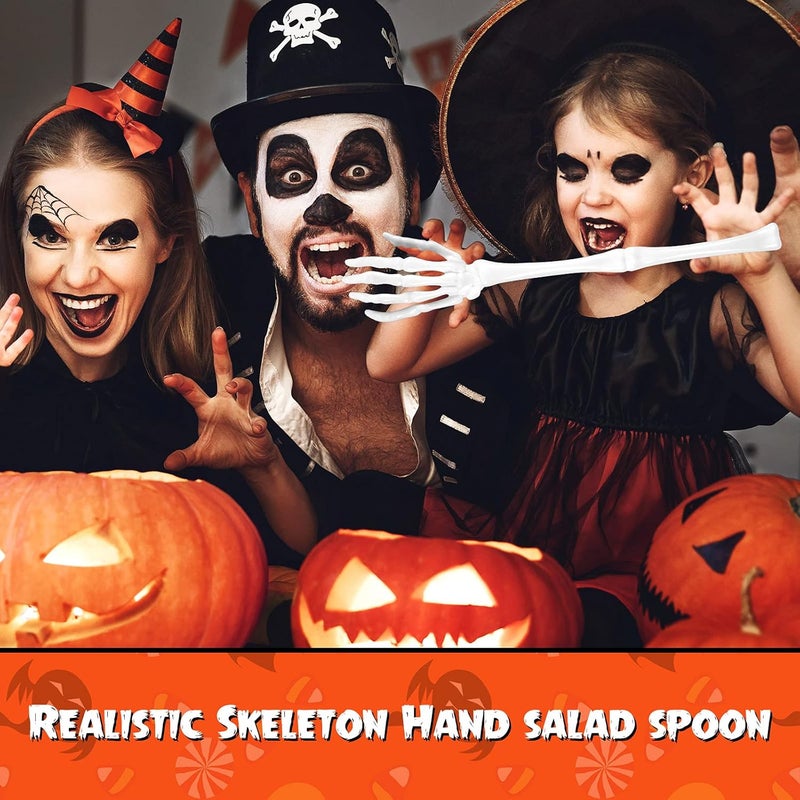 Romooa 6 Pieces Halloween Skeleton Hands Salad Tongs Spoon Halloween Skeleton Hand Skull Tong Kitchen Tableware White and Black - Image 5