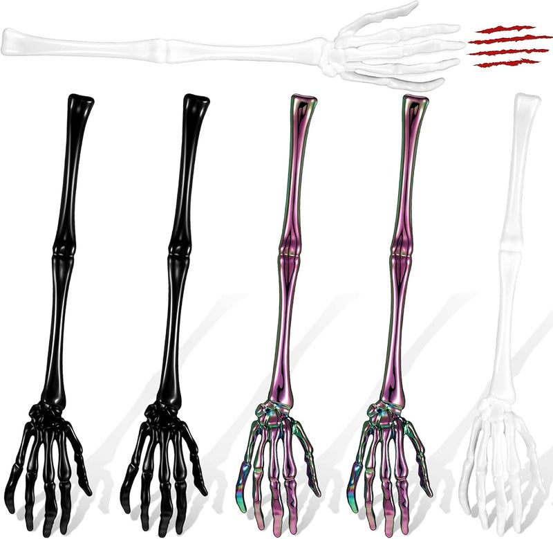 Romooa 6 Pieces Halloween Skeleton Hands Salad Tongs Spoon Halloween Skeleton Hand Skull Tong Kitchen Tableware White and Black - Image 1